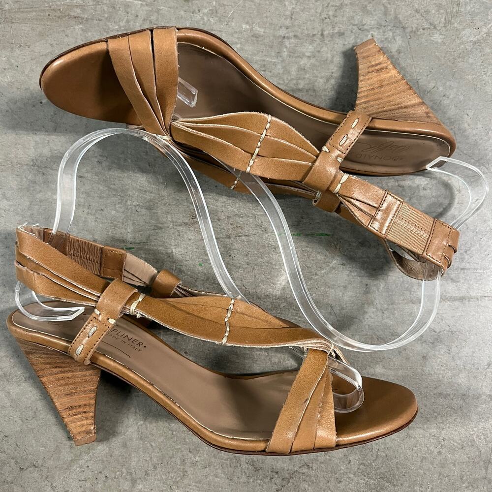 Donald J. Pliner (8) Y2K Tavish Tan Leather Strappy Stack Wood Heel Sandal Shoes - Picture 2 of 14